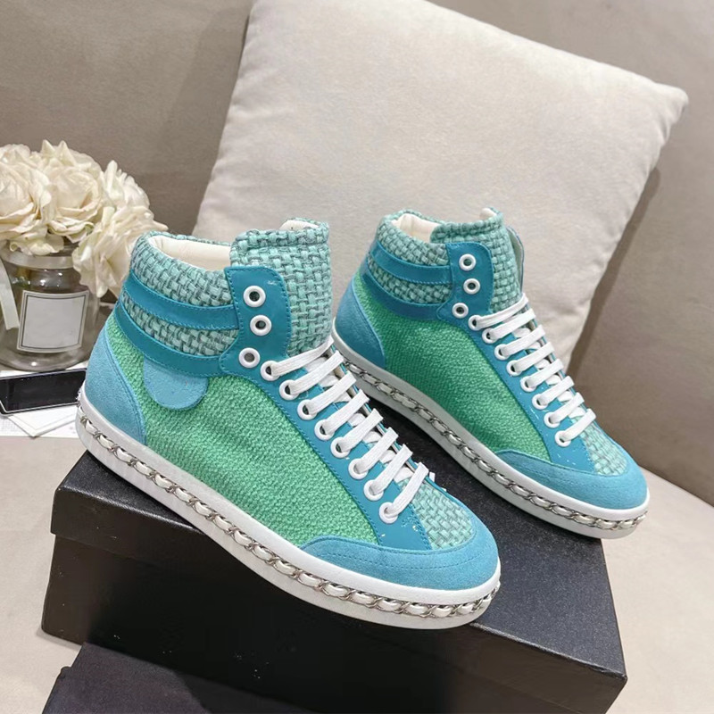 

Mixed Color High Top Lace Up Women Boots Metal Chain Round Toe Ladies Outdoor Thick Bottom Fashion Ladies Dress Mules Spring And Fall Designer Genuine Leather Pumps, As pic