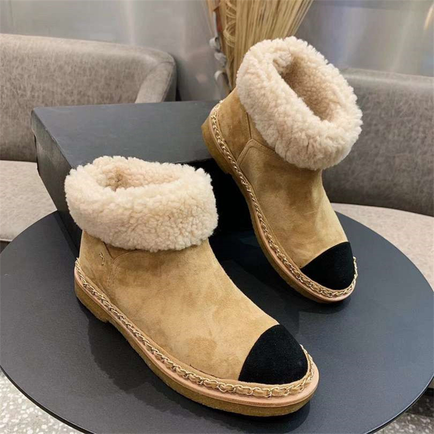 

Top Design Winter Boots Fashion Women Vintage Channel Decorative Leather Cotton Cloth Wool Warm Keeping High Heel Thick Sole Snow Flat Socks Shoes 03-010