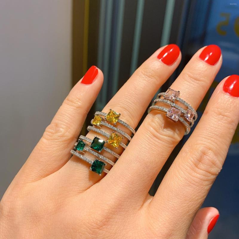 

Cluster Rings 2022 925 Silver 3 Layers High Quality 5 5mm Topaz Pink Quartz Emerald Personality Party For Women Jewelry Friends Gift