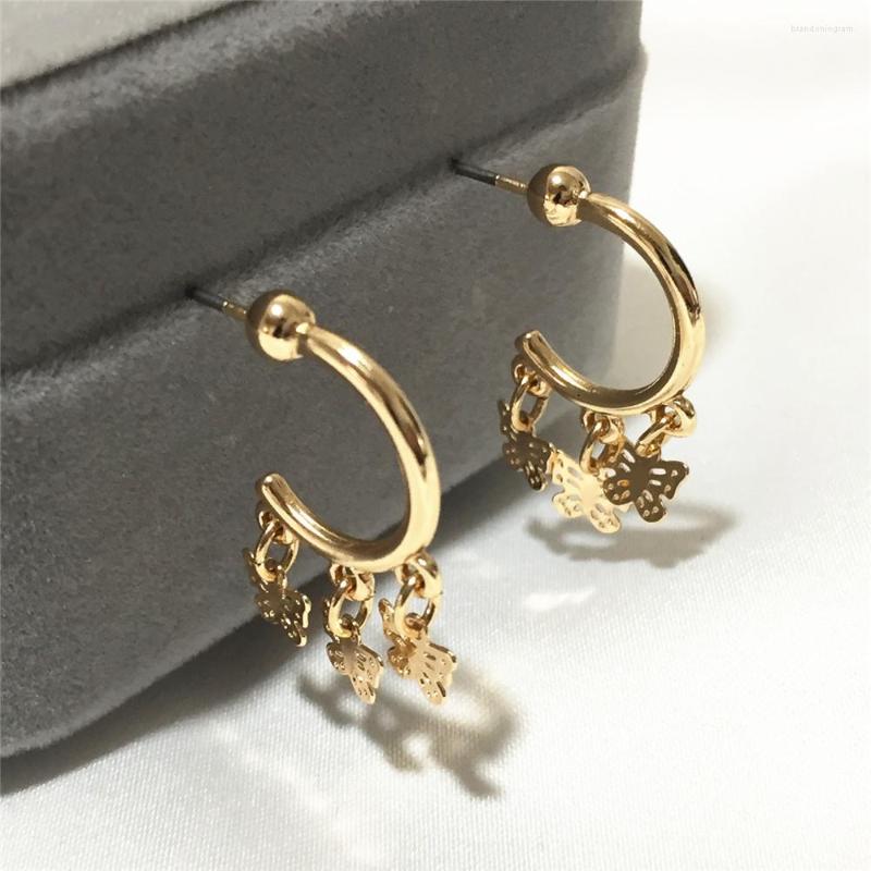 

Hoop Earrings Lovely Girl Gold Color Plating Small Star Butterfly Charm Hanging For Women Girl's Fashion Super Cute Delicate