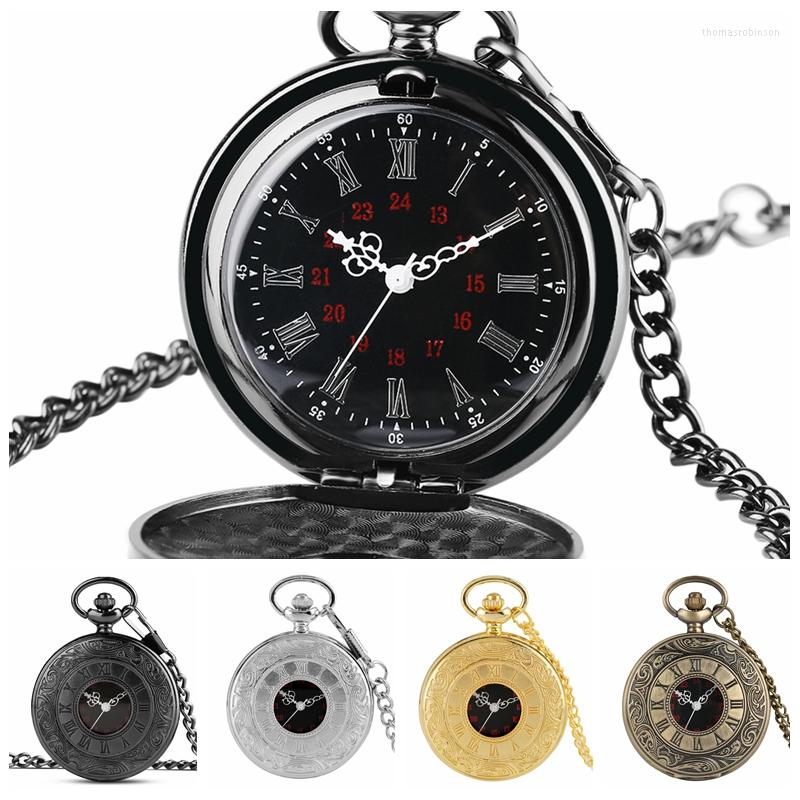 

Pocket Watches Antique Retro Roman Numeral Display Quartz Watch Fashion Silver Gold Necklace Pendant Clock Christmas Gifts For Men Women, Bronze 80cm chain