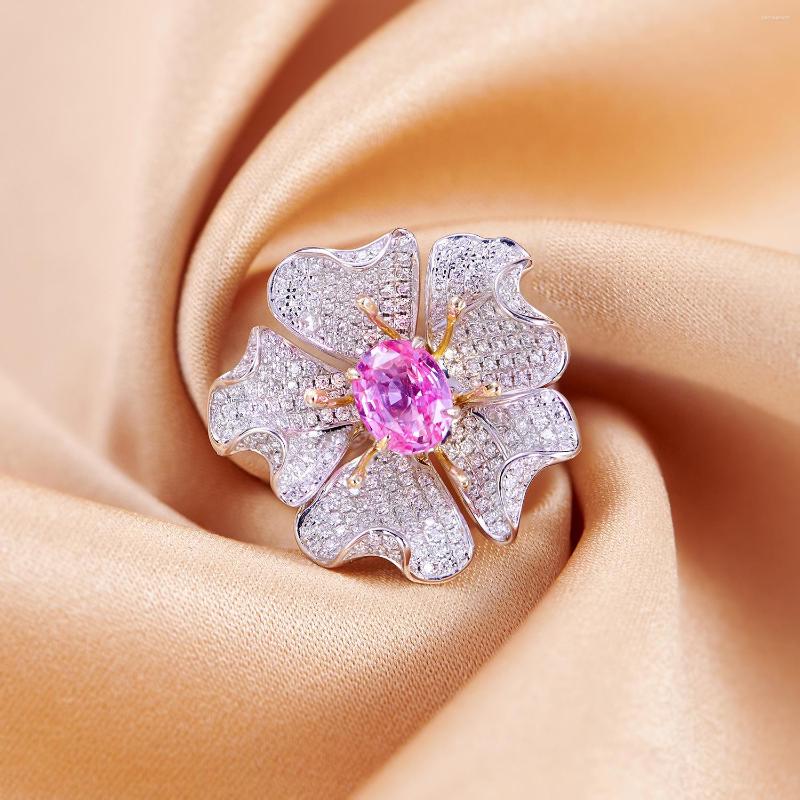 

Wedding Rings Haute Couture Jewelry Micro Inlaid Diamond Flower European And American Two-tone Electroplated Pink