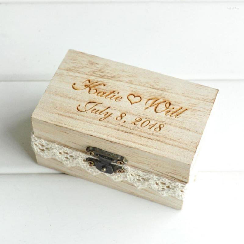 

Jewelry Pouches Custom Wedding Ring Box Personalized Rings Holder Double Slot Bearer Rustic Engraved Engagement Proposal