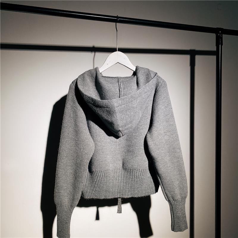 

Korean version of 2022 autumn new solid color hooded zipper cardigan knitted tops gentle wind hundred with sweater jacket female, Ivory
