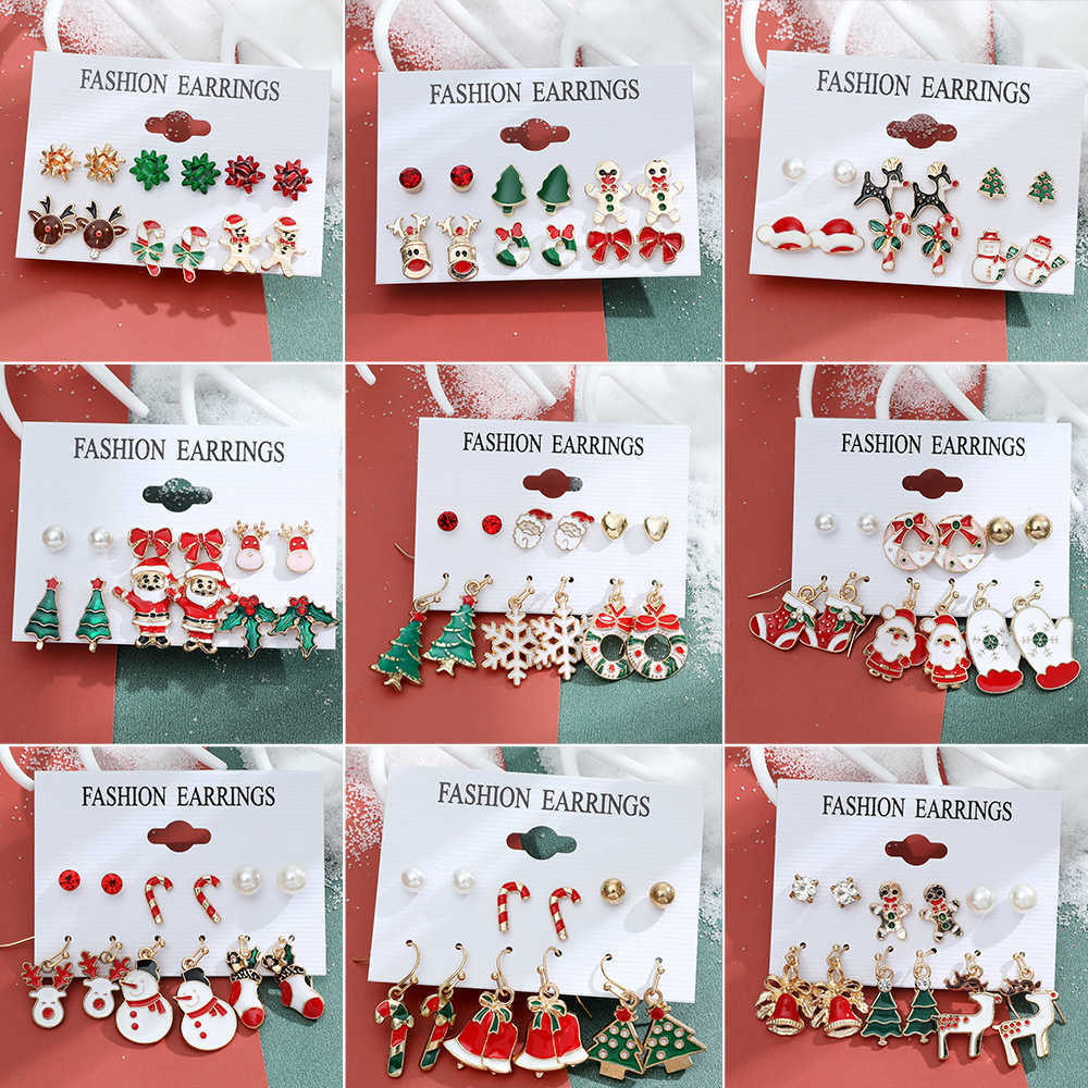 

Series Charm snowflake bell Earrings combination set cartoon oil dripping crutch old man Earrings female
