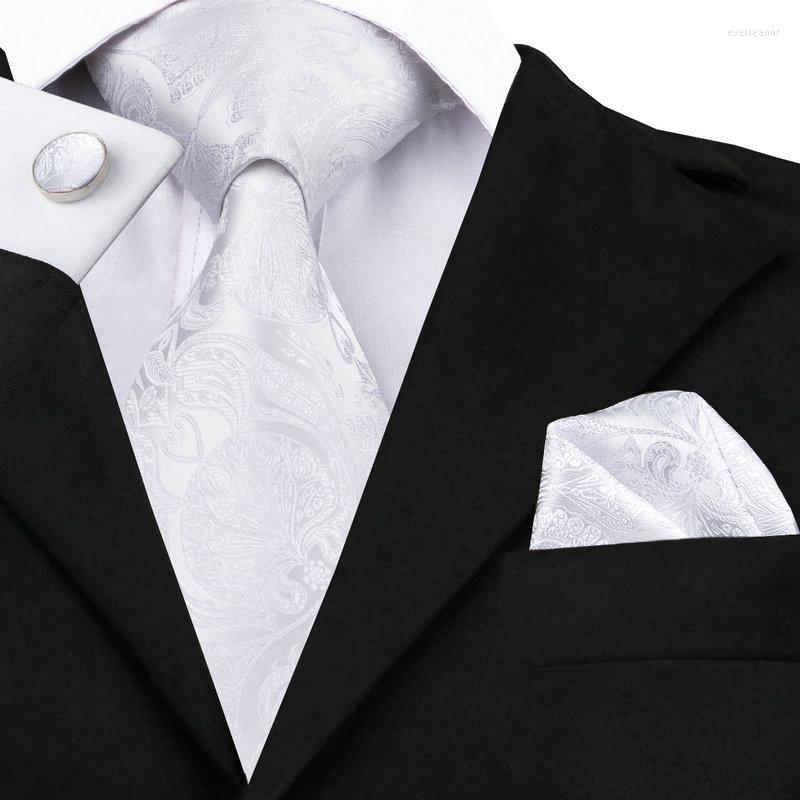 

Bow Ties SN-393 White Casual Wedding Tie Hanky Cufflinks Sets Men's Silk For Men Formal Party Groom