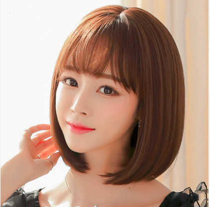 

Hair Lace Wigs Bobo Wig Women's Short Hair Air Bangs ffy Pear Flower Mechanism Chemical Fiber Headgear, Light brown