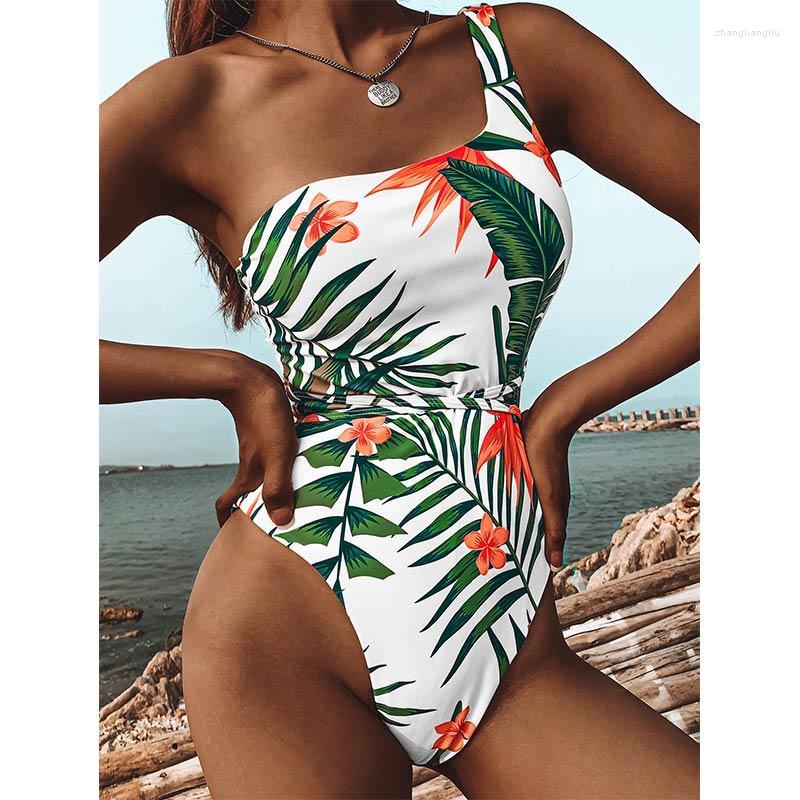 

Swimwears Micendy One Shoulder Swimsuits Piece Swimwear Women Beach Sexy High Cut Bathing Suits Bandage Beachwear Leaf Swim Monokinis