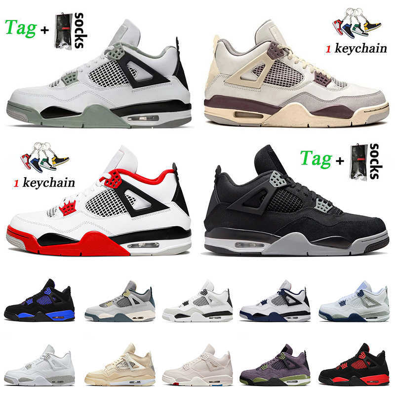 

4s Midnight Navy Jumpman 4 Women Mens Basketball Shoes Sea Craft 2022 Fire Red Canvas Military Black Blue Thunder s 4s, B56 canyon purple 40-47