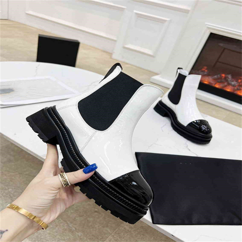 

Top Design Winter Boots Fashion Women Vintage Channel Decorative Leather Cotton Cloth Wool Warm Keeping High Heel Thick Sole Snow Flat Socks Shoes 01-06