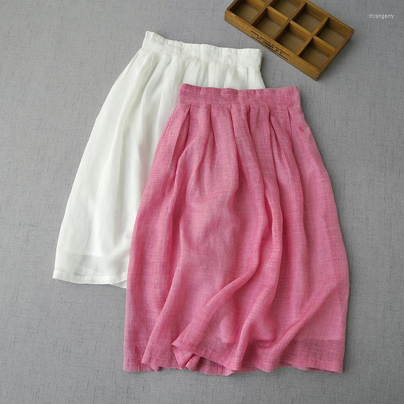 

Skirts Summer Women Loose Plus Size Mori Girl Comfortable Water Washed Thin Breathable Ramie Elastic Waist All-match Brief Basic, Black