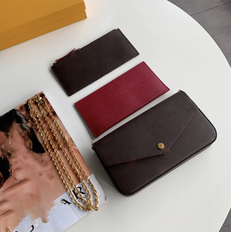 

Pouch Top Luxurys Designers Bags 3pcs set Bags Purse Womans Fashion Crossbody Shoulder Bag chain Tote clutchbag handbags removable Multi Pochette lady key wallet, Black