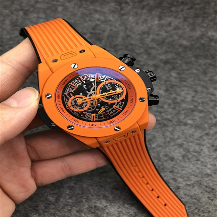 

Luxury Mens Sports Watch Multifunction Quartz Movement Rubber Strap Men Watches 45mm Orologio Di Lusso289d, A1