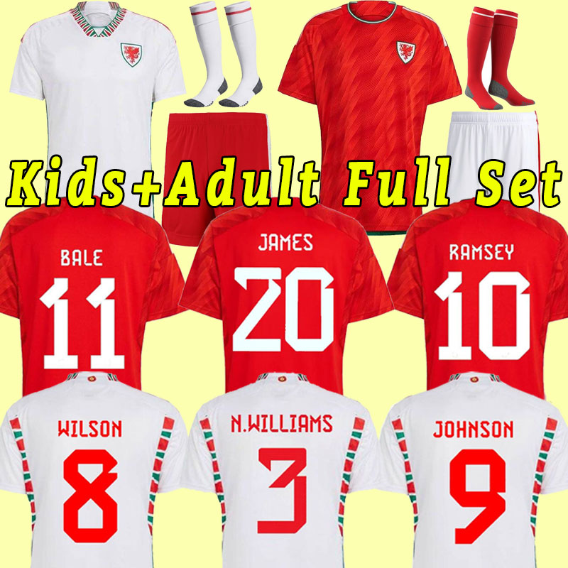 

2022 Wales BALE WILSON Soccer Jerseys world cup ALLEN RAMSEY Mens 22 23 National Team Rodon VOKES Home away Football Shirt Uniforms men kids set adult full kit, Home+patch