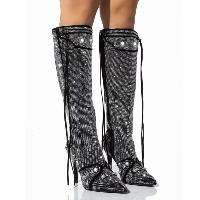 

Boots Knee Boots High Heels Dress Shoes New Style Lady Women Sheepskin Leather Fashion Pointed Pillage Toe Booties Casual Party Heels Diamond, Customize