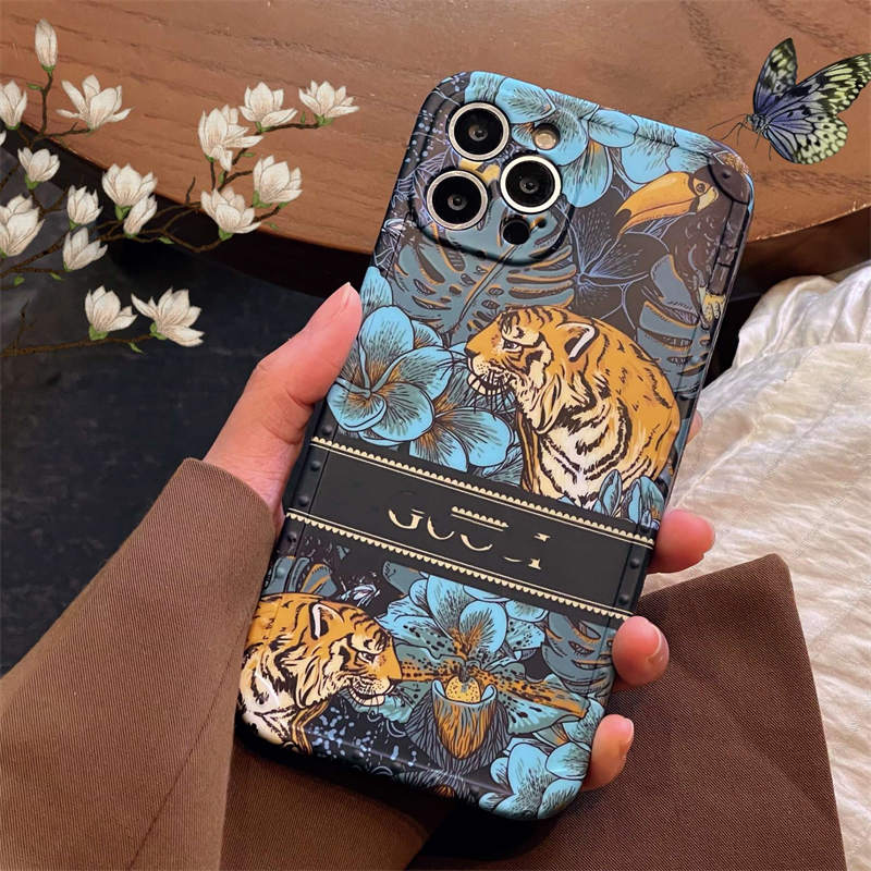 

Green Forest tigerLuxury Designer Phone Cases Classic Letter Fashion Brand Shockproof High Quality For iPhone 14promax 14pro 12 13ProMax xsmax xr 11promax, Blue tiger