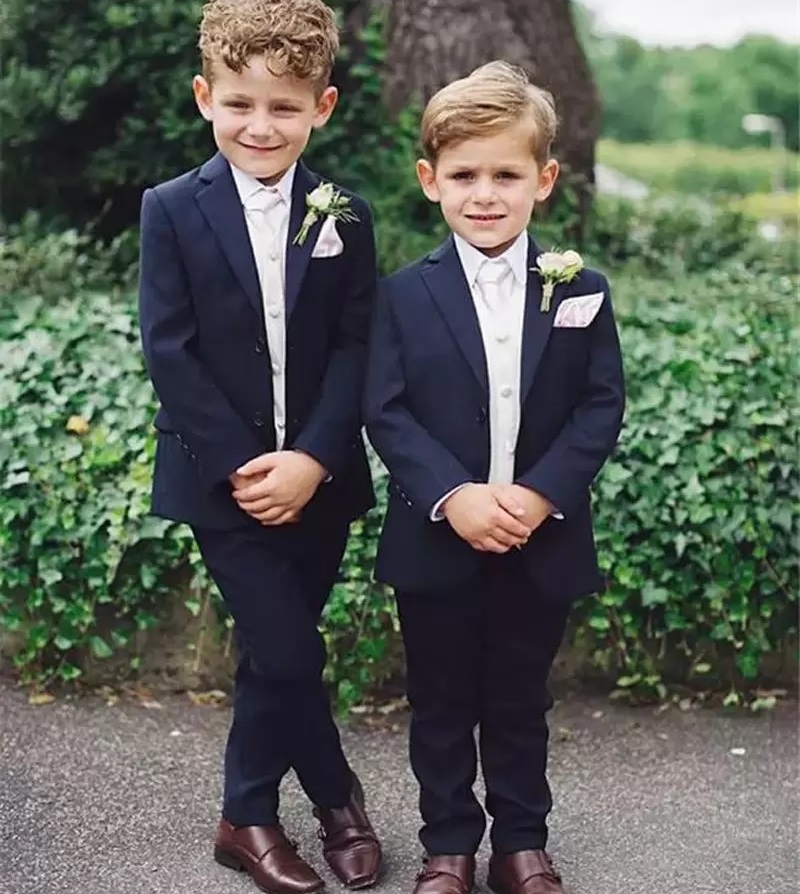 

2 Pieces Navy Suit Wedding Boy Tuxedos Two Button Formal Wear Kids Costume for Prom Party Ring Boy Suit Blazer Pants, Light sky blue