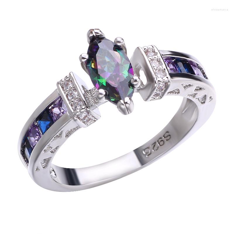 

Wedding Rings Fashion Multicolor Horse Eye Zirconia Real 10 KT Rhodium Filled Ring Women Fine Jewelry Bijoux CZ Finger