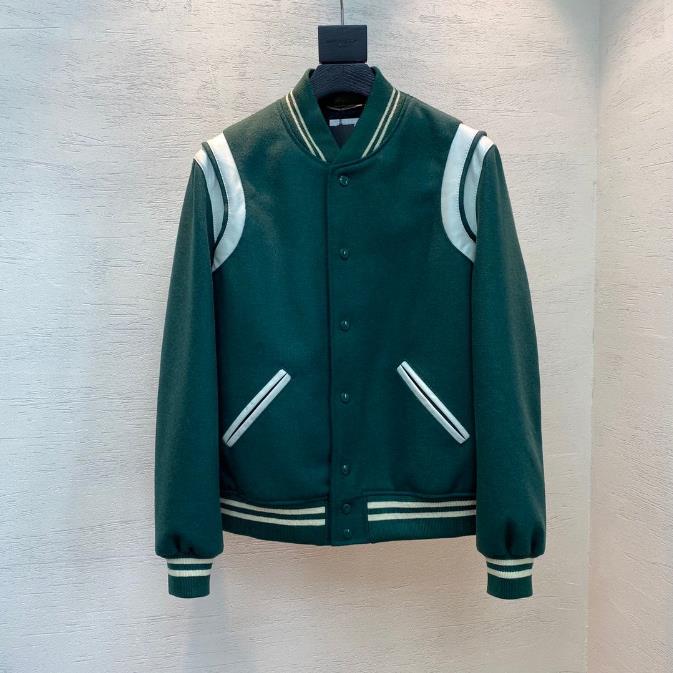

Autumn and Winter Classic style baseball collar jacket top brand wool blend designer jacket fashion leather stripe stitching luxury mens jackets