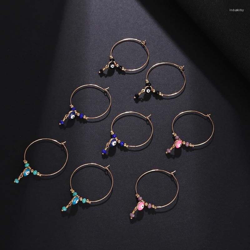 

Hoop Earrings HuPo.HuTu. Fashion Jewelry Women' Gift Handmade Multicolor Paint Eye Double-sided 18k Gold-plated Devil C-shaped