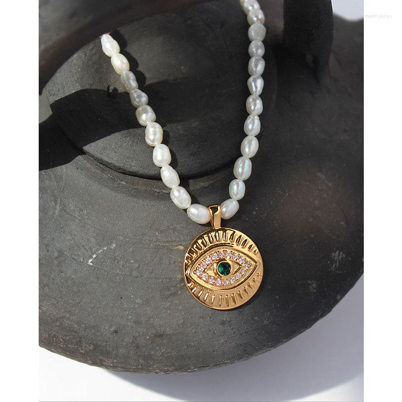 

Choker Vintage Elegant Freshwater Pearl Clavicle Chain Female Micro Inset Zircon Eye Pendant Necklace