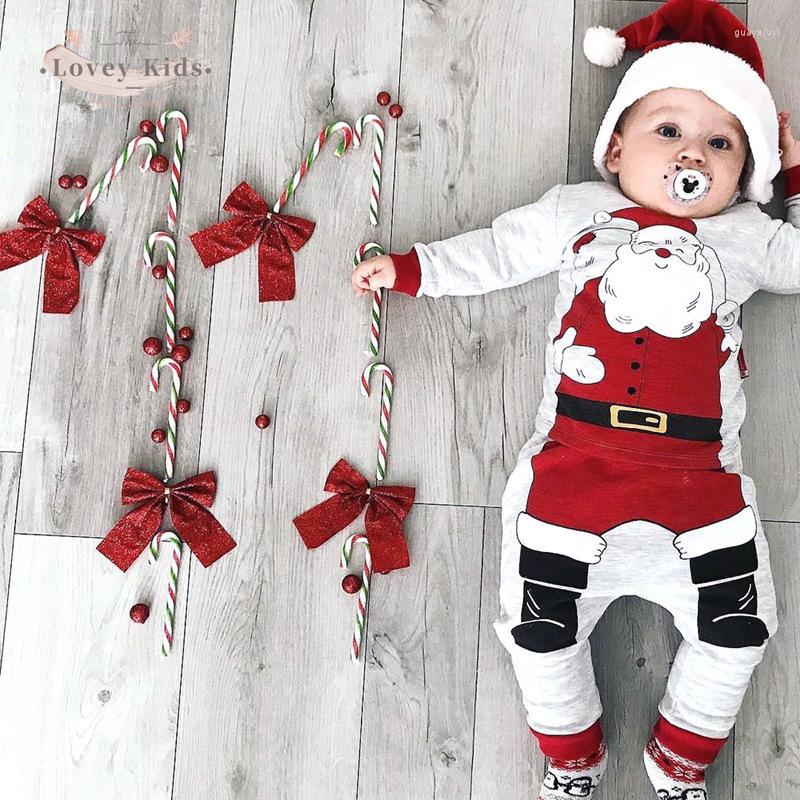 

Clothing Sets 2022 Baby Boy Girl Outfit 3PCS Set Christmas O Neck Long Sleeve Tops Pullover Pants Cap Cartoon Santa Claus Clothes, Red