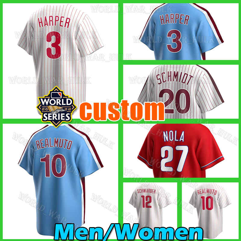 

Bryce 3 Harper Baseball Jersey JT Realmuto Philadelphia Mike Schmidt Alec Bohm Phillies Kyle Schwarber Nick Castellanos Bryson Stott Aaron, Men custom cool base(f c r)+patch