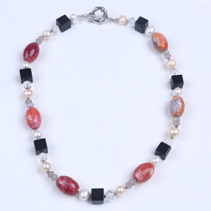 

Choker White And Pink Freshwater Pearl Necklace With Black Gagte Transparent Crystal Women As Girl Birthday Gifts