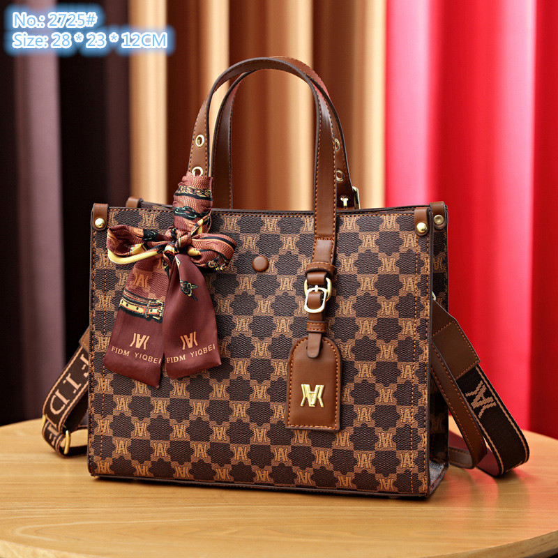 

Wholesale ladies shoulder bags 2 colors elegant classic retro printed tote bag sweet ribbon bow fashion handbag three-layer barrier western style leather backpack, Coffee-2725#
