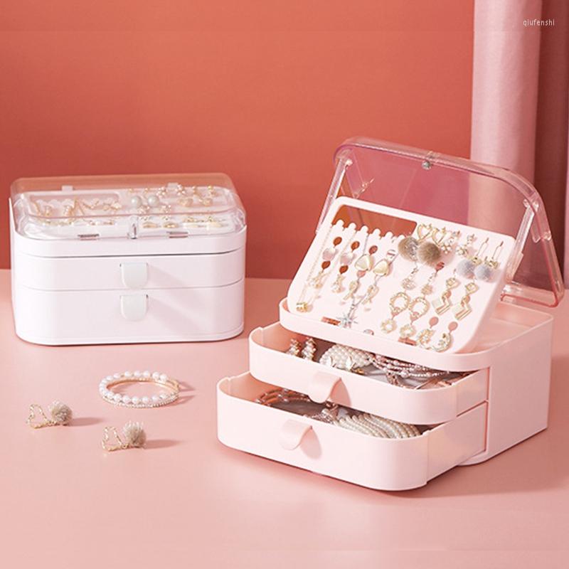 

Jewelry Pouches Multi-Layer Transparent Organizer Storage Display Box Portable Rings Earrings Necklaces Desktop Case