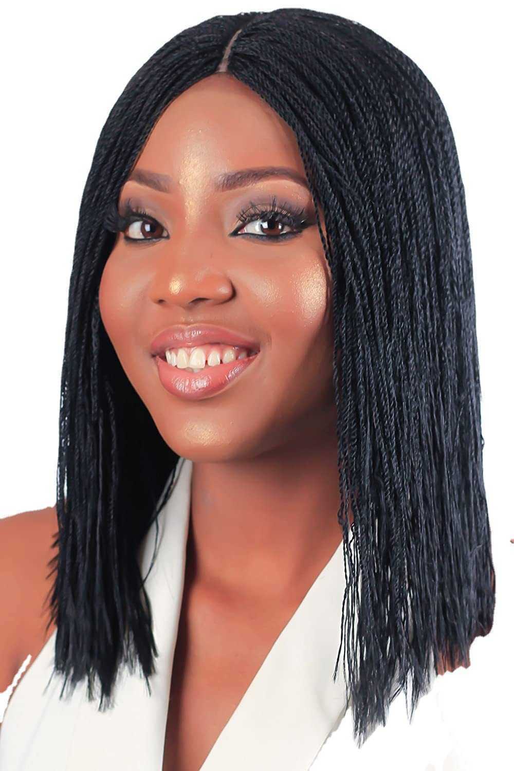 

Hair Lace Wigs Braided Women's Short Straight Hair Mechanism Top Chemical Fiber Headgear Box Braid Wig, Black