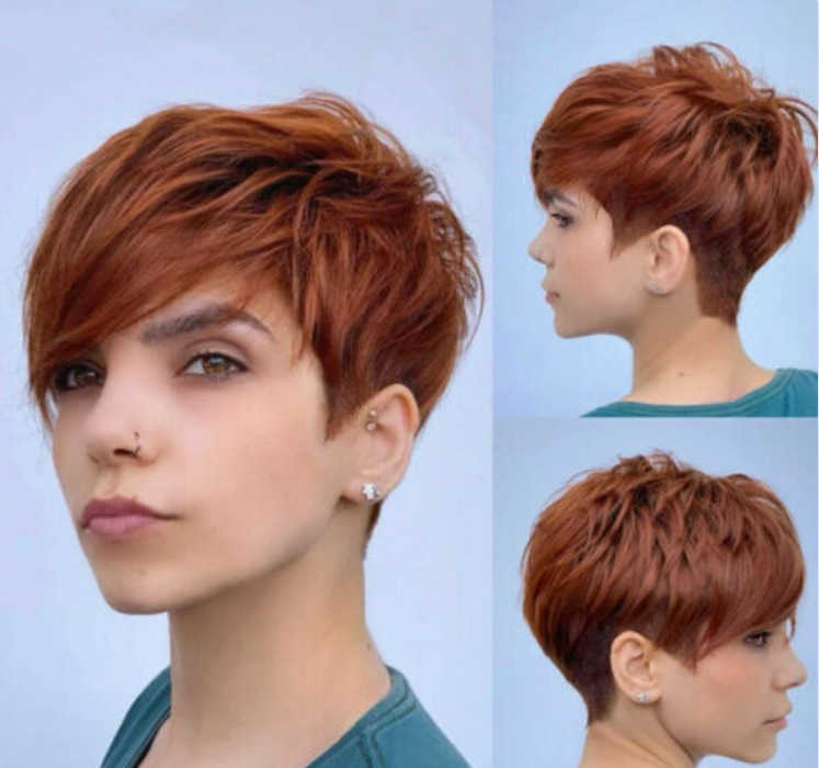 

Hair Lace Wigs Female Short Hair Slanted Bangs ffy Chemical Fiber Headgear Pixie Wigs, Picture color