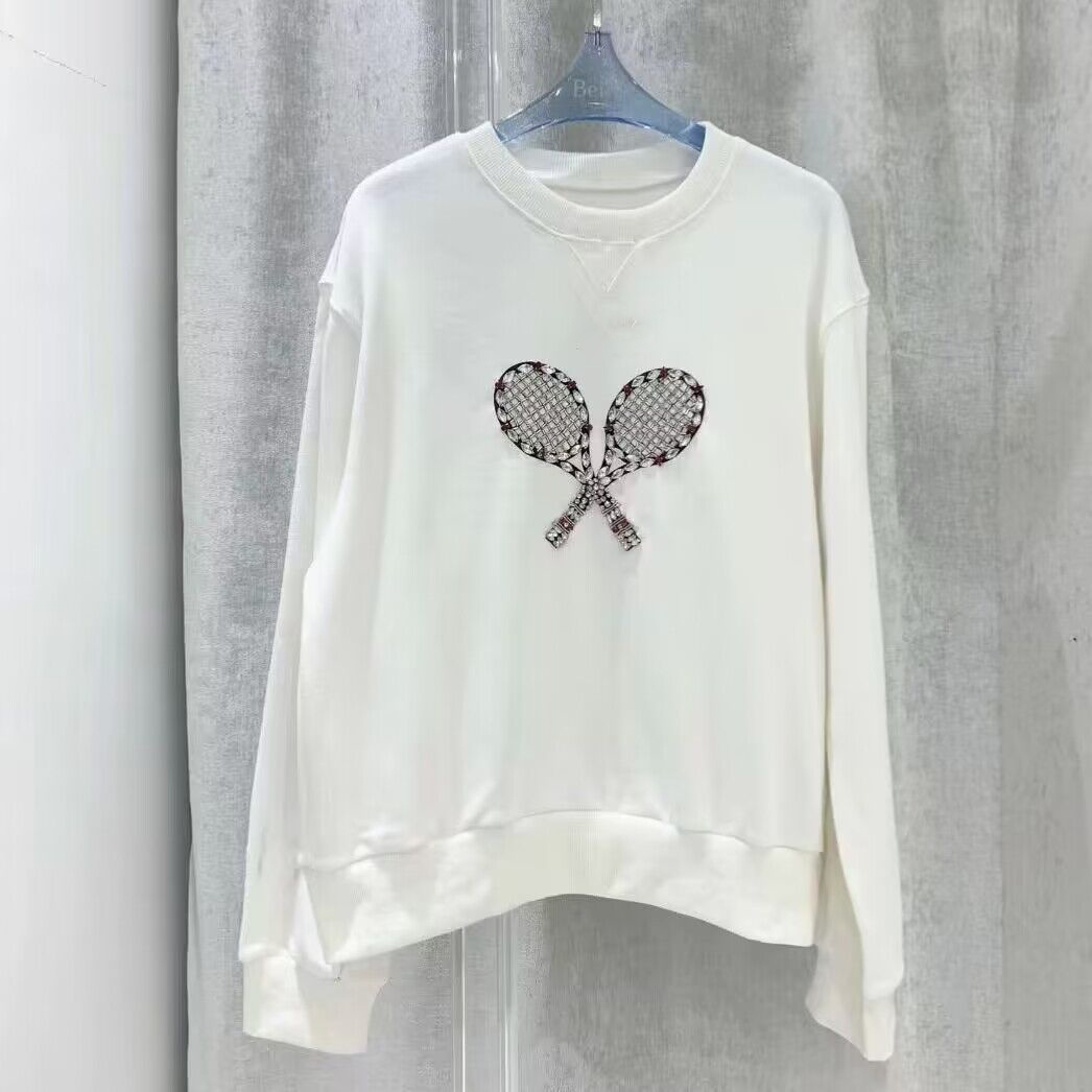 

2022 Sweatshirts Autumn Winter Tennis Diamond Tops Casual Clothes Women Sweetheart Love Patterns Long Sleeve Jumpers, White