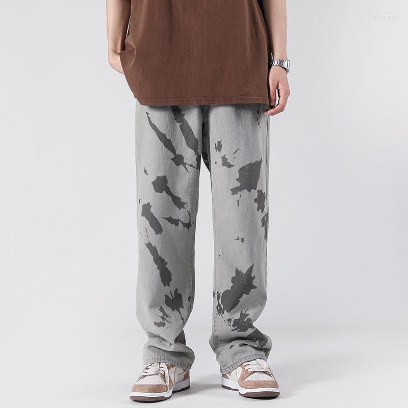 

Men's Jeans Hip Hop Men's Neutral Splash Ink Retro Wide Leg Denim Trousers Loose Straight Cargo Pants Man Street Baggy Pant 2023, Gray