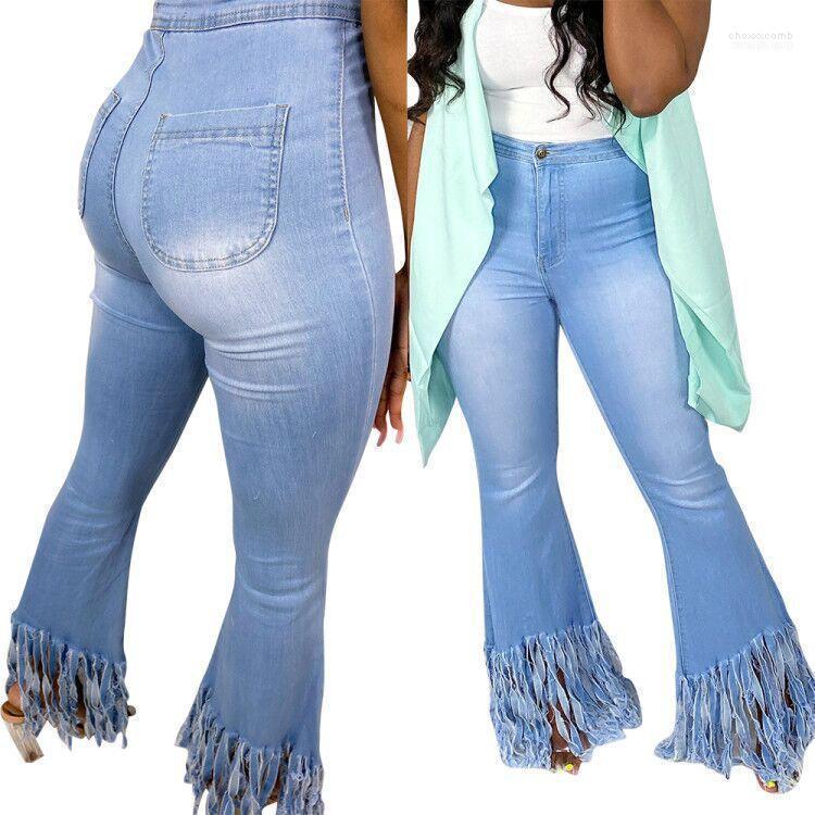 

Women' Jeans 2022 Women' Jean Pants Fashion Casual Street Elegant Solid High Waist Tassel Tight Stretch Slim Denim Flare Pants1, Blue