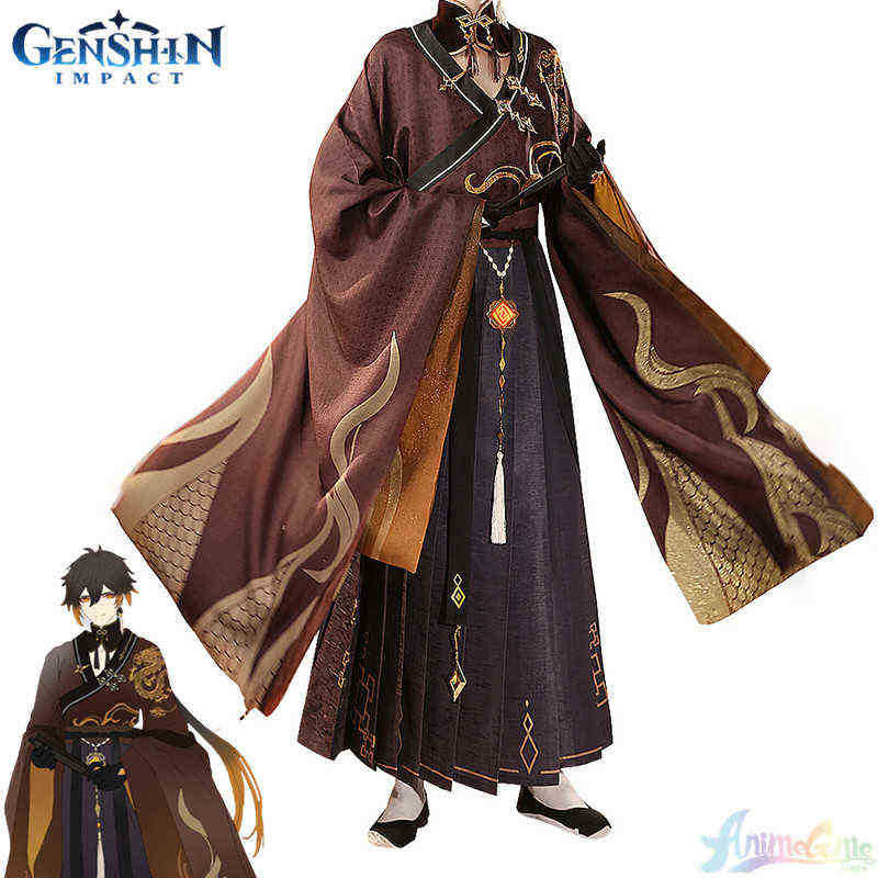 Nouveau Genshin Impact Zhongli Cosplay Costume Antiquité Anime Morax Jeu Cos Vêtements Costume Hommes Carnaval Partie Jeu De Rôle Perruque Ensemb