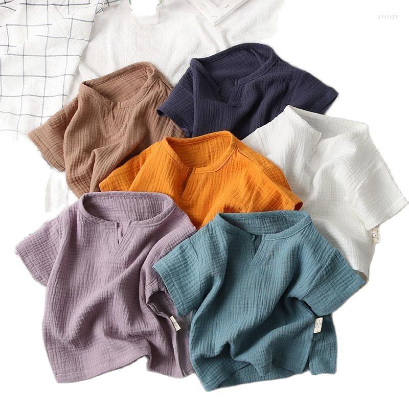 

Shirts Small Fresh Summer Children's Baby Simple Base Boys Girls Thin Cotton And Linen Short-sleeved T-shirt Pure Color Loose Pants, P3