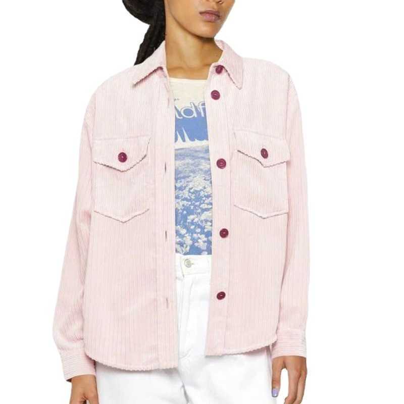 

Isabel Marant Vintage Corduroy Stripe Jacket Coat Loose Pocket Shirt Women Designer Long Sleeve Coats, Pink