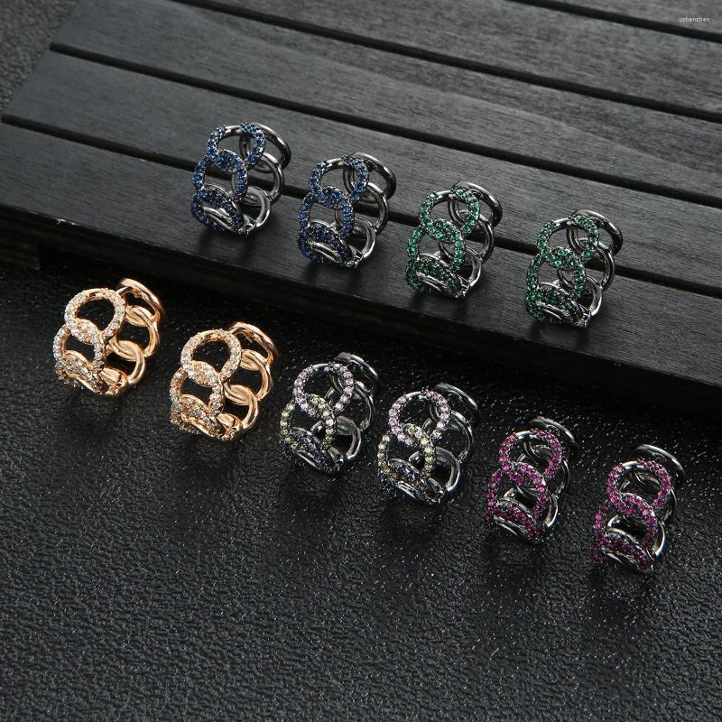 

Hoop Earrings Luxury Multicolor Link Circle Cubic Zirconia Statement For Women Wedding DUBAI Jewelry Accessories E9542