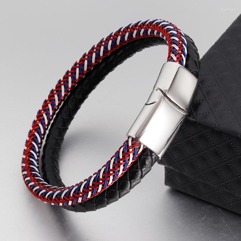 

Charm Bracelets Men Titanium Leather Handmade Magnetic-clasp Cowhide Braided Multi Layer Wrap Trendy Bracelet Armband Jewelry Gift
