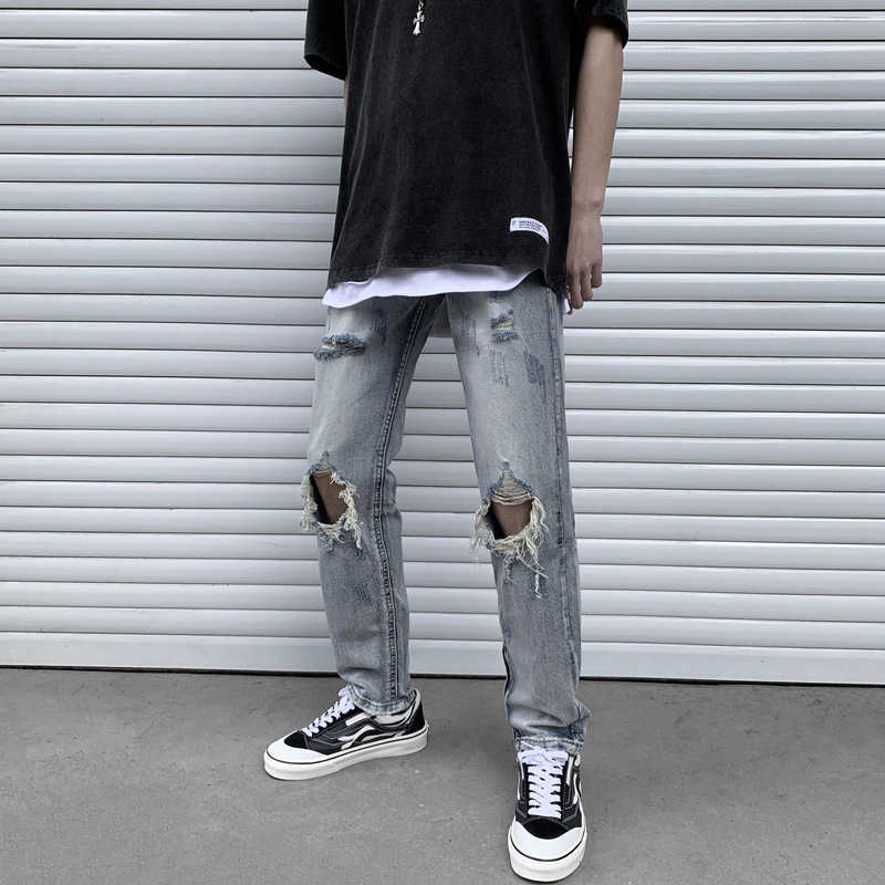 

Fashion Jeans Men' Pants Fog High Street Patching Slim Fitting Men Motorcycle Scrape Beggar Justi Biber Ripped Hip Hop Fit Designer, Picture color