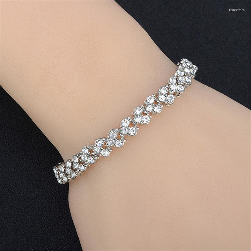

Link Bracelets Women Silver Color Bracelet For Female Crystal Heart Charm Bridal Wedding Luxury Jewelry Gift