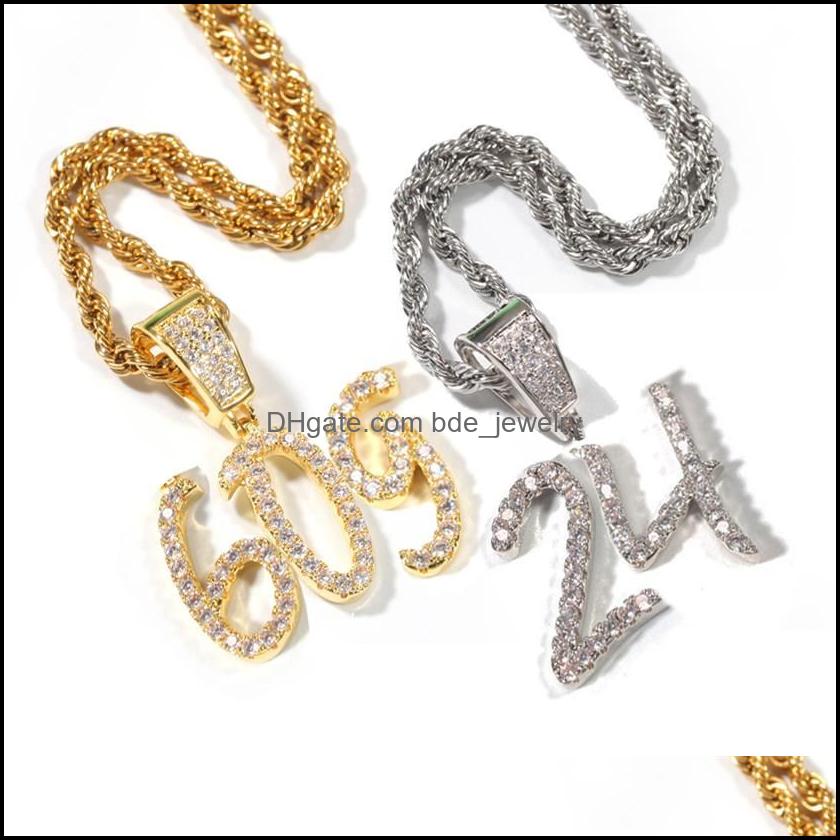 

Pendant Necklaces Fashion Personalized 18K Gold Bling Diamond Cursive 09 Digital Numbers Pendant Necklace Custom Sports Number Diy J Dhuzp