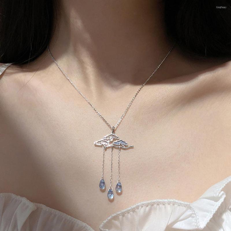 

Choker S925 Sterling Silvers Cloud And Crystal Waterdrop Pendant Layering Chain Necklace For Women Girls Bridesmaid Girlfriend Gifts