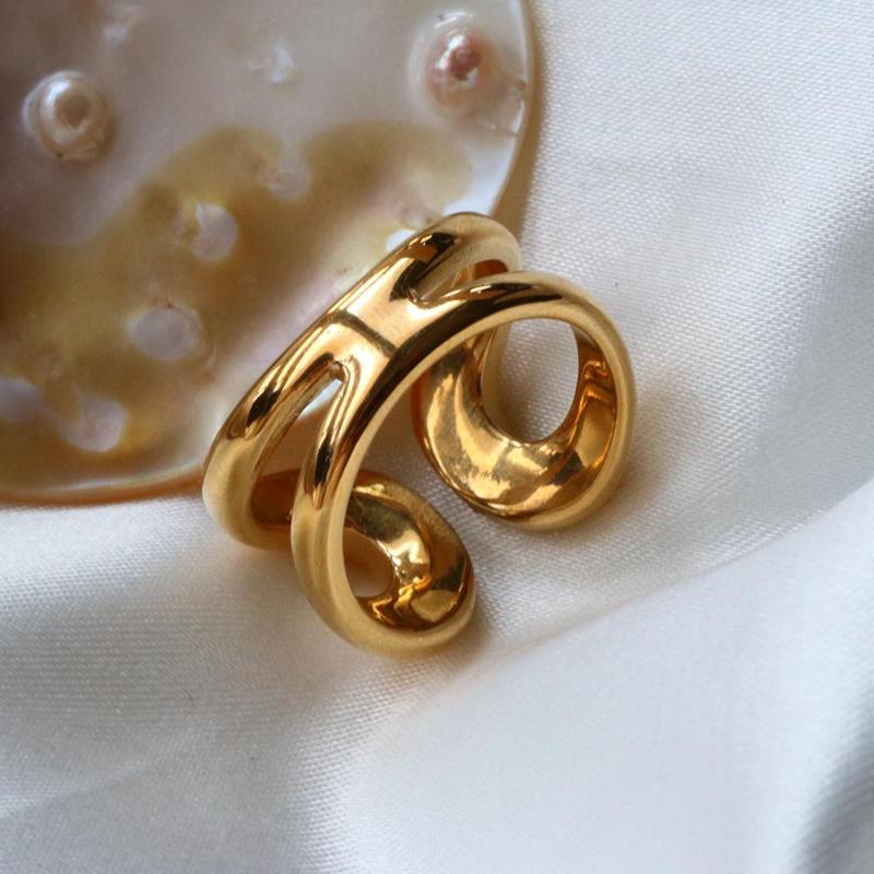 

Cluster Rings Fashion MinimalistStainless Steel Open Adjustable Gold Plate Hollow Ring For Men Women Wedding Party Jewelry Gift