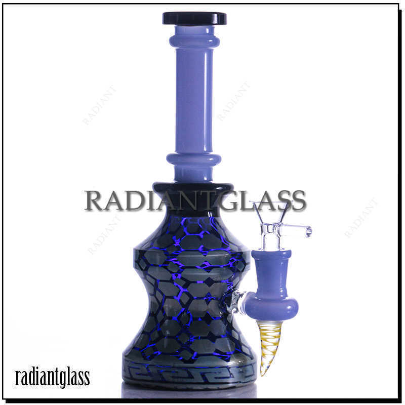 

Hookahs Heavy Glass Bong Grid stripe shape Cone Bongs 5mm thick smoking water pipe with 14mm glass bowl