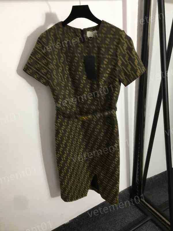 

Womens Dresses Fashion Back Zip Belt Round Neck Short Sleeve Dress High Quality Luxury Dress Designer Women Clothing