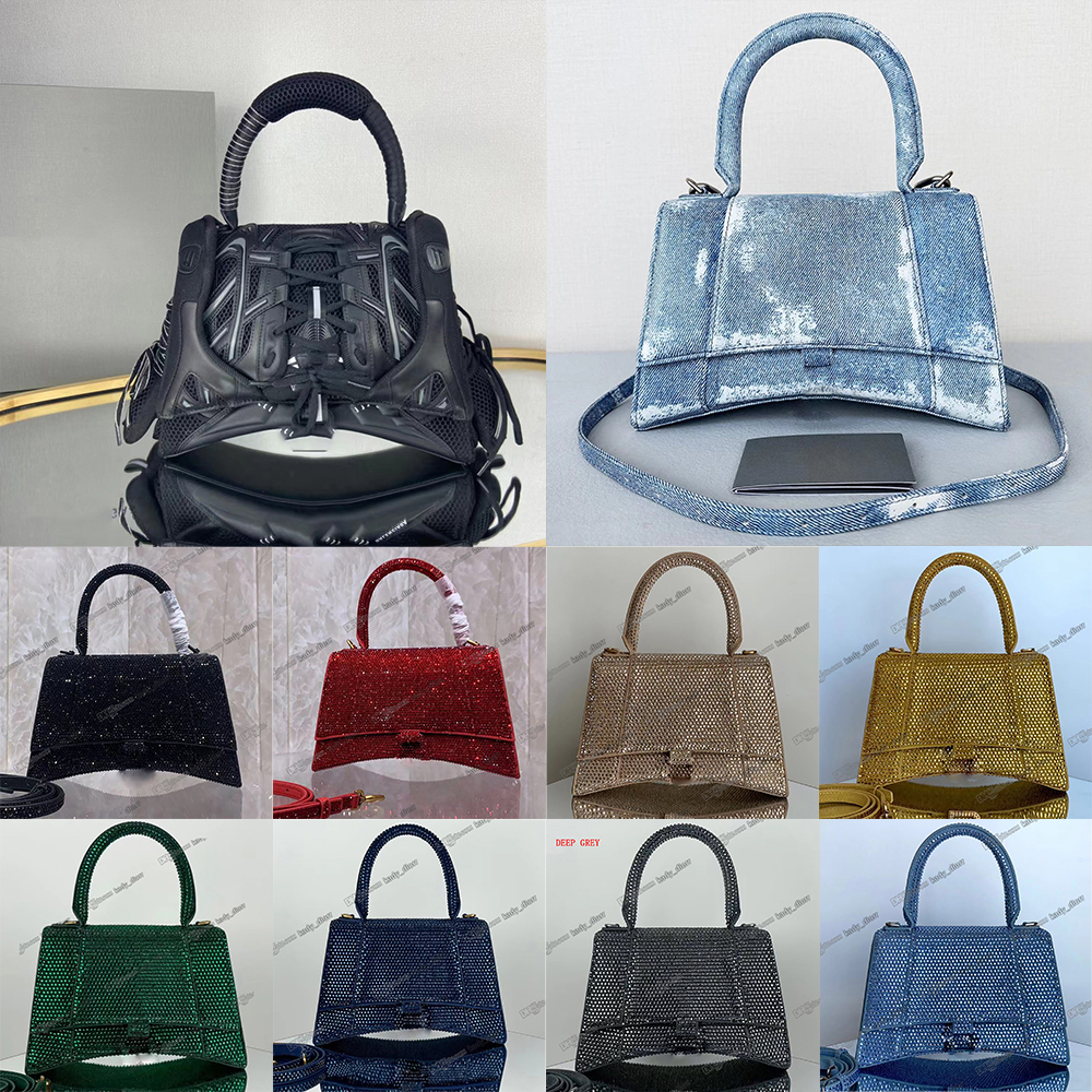

Sneaker Head Hourglass Bag Splicing Sneakers Lace Up Bags One Shoulder Rhinestones Leather Designer Denim Crossbody Handbag for Women Totes