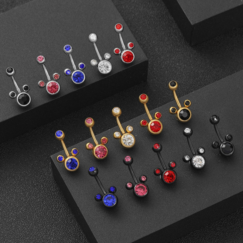 

Zircon Stainless Steel Double Ball Belly Button Ring 14G Body Piercing Navel Barbell For Men and Women