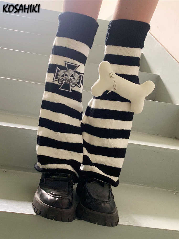 

Socks Hosiery KOSAHIKI Harajuku Korean Fashion Lady Long Sock Y2k Lolita Girl Leg Warmer Skull Bone Patch Jk dent Cool Street Foot Covers T221107, Brown